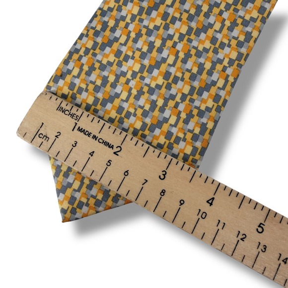 Hermes Silk Tie Mens 62"L Yellow Orange Grey Geometric Mosaic 5089 PA France - Picture 5 of 6
